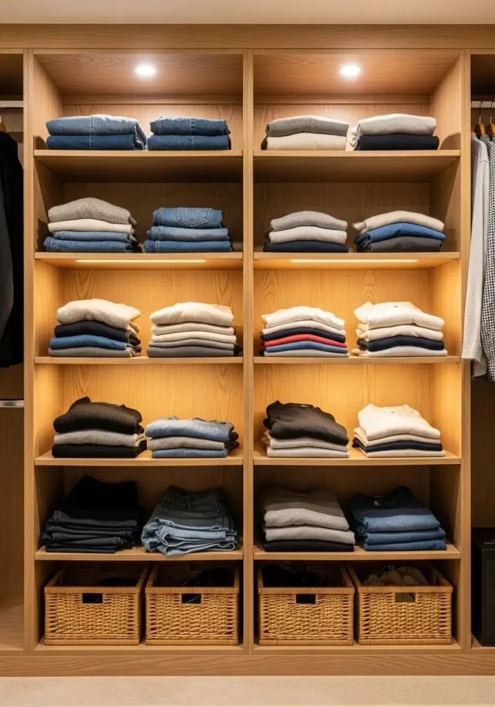Shelf risers maximizing storage space in closet