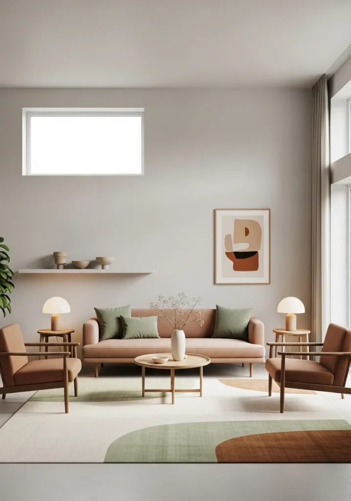 Muted accent colors in Japandi living room design