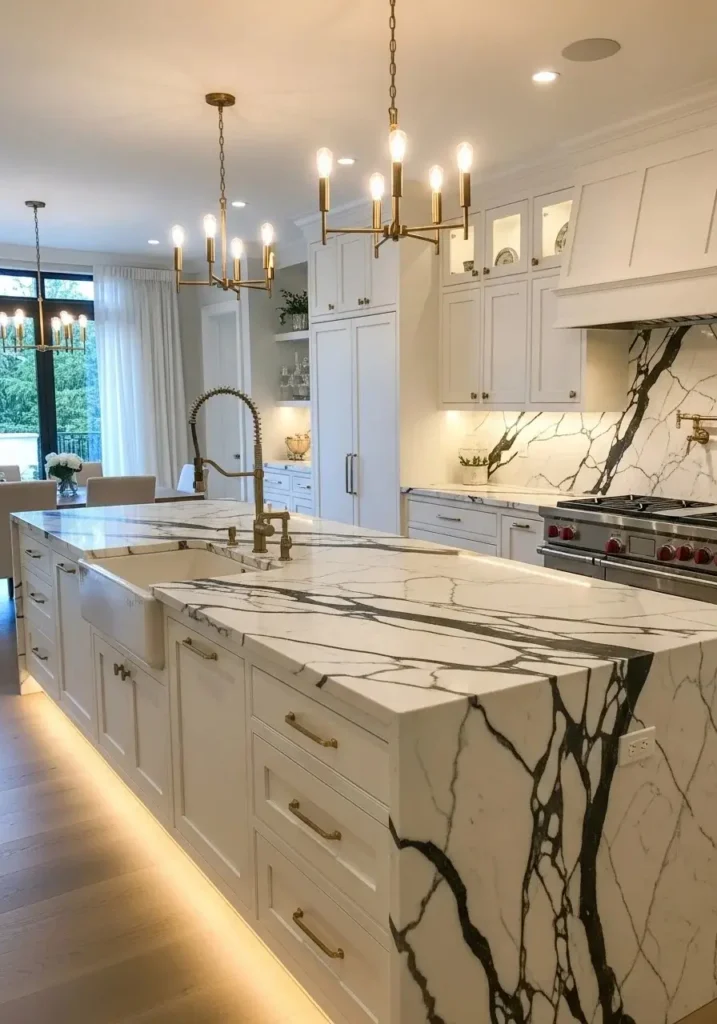 white marble black veins kitchen countertops elegant design
