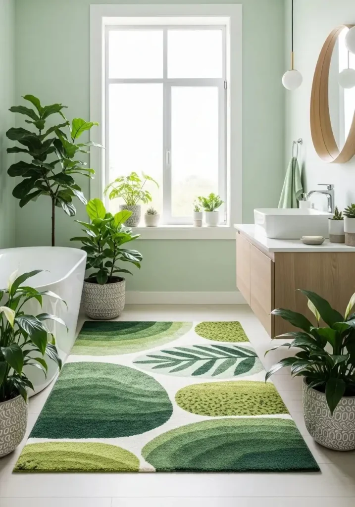 Nature-inspired bathroom rug with organic colors and calming vibe