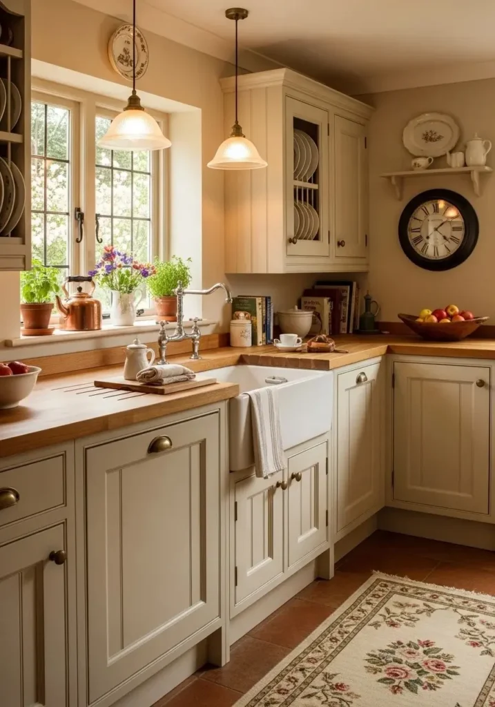 Vintage butler sink in charming cottage kitchen design