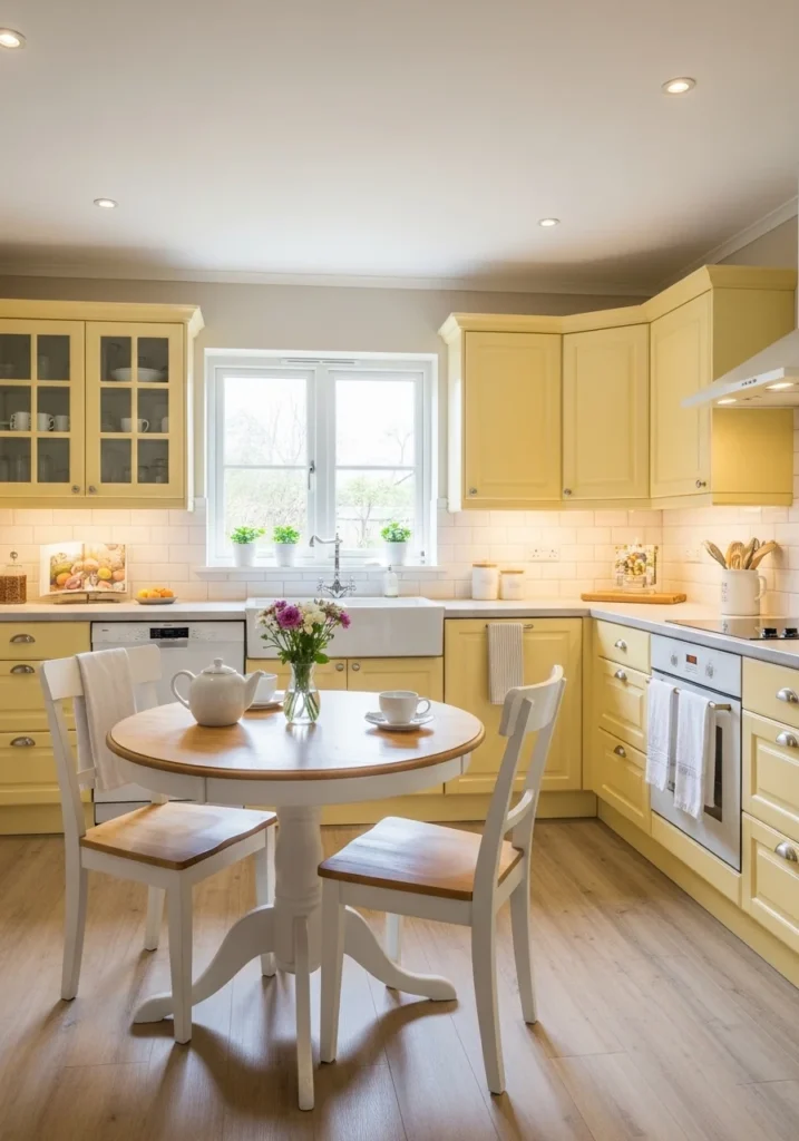 Butter yellow kitchen cabinets for a cheerful and warm space