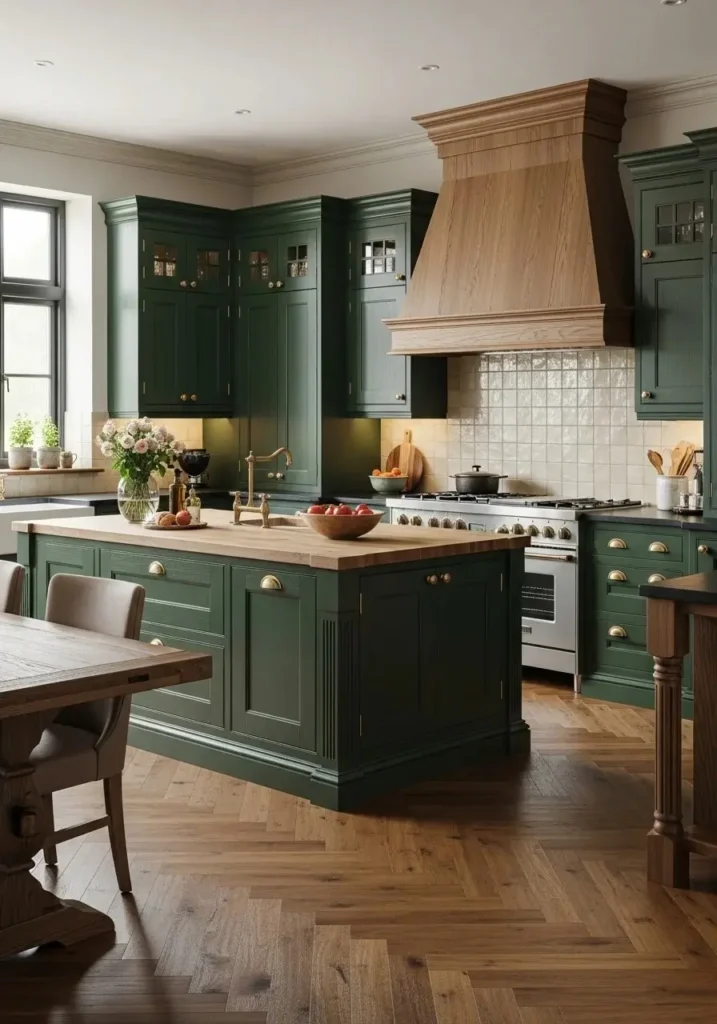 Forest green kitchen cabinets for a rich and luxurious look
