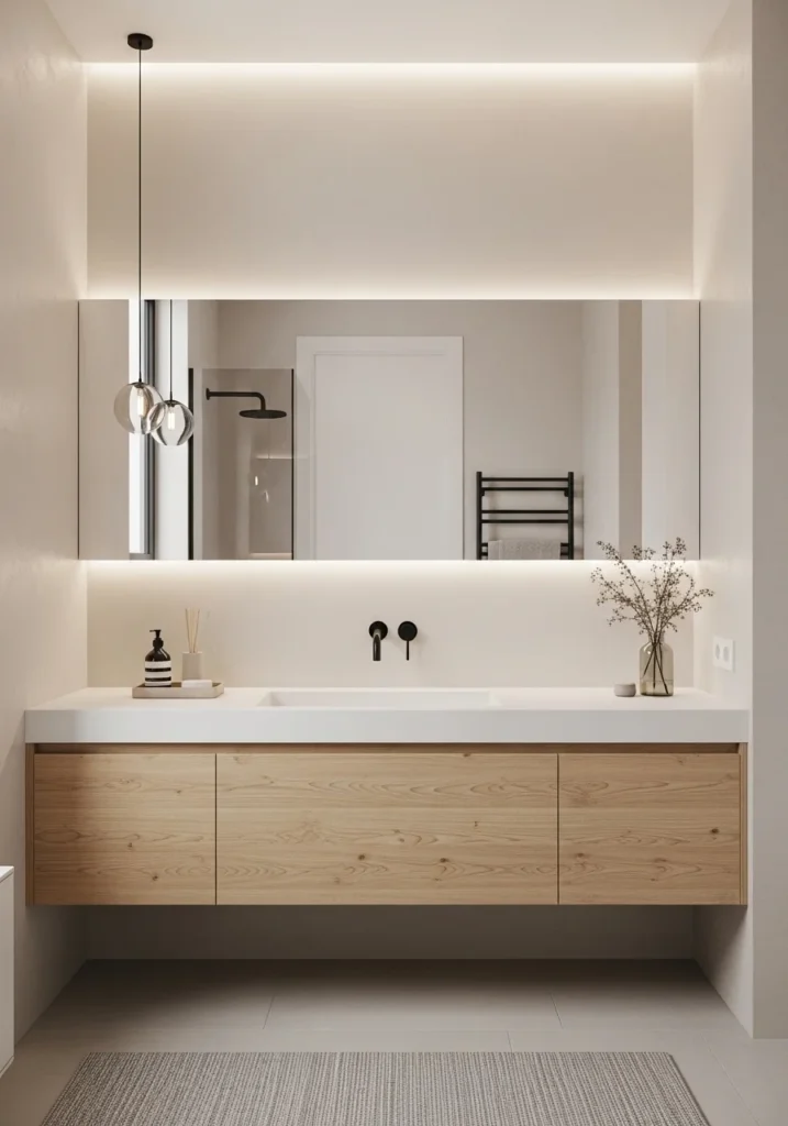 Minimalist primary bathroom with clean lines and calming design