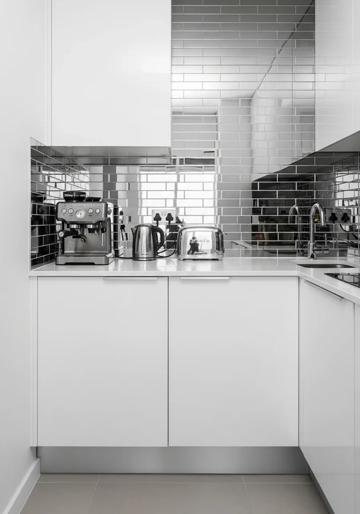reflective surfaces small kitchen design ideas
