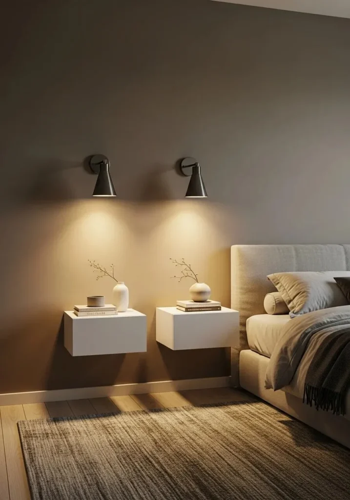 Wall sconce lighting in bedroom for space saving and cozy feel