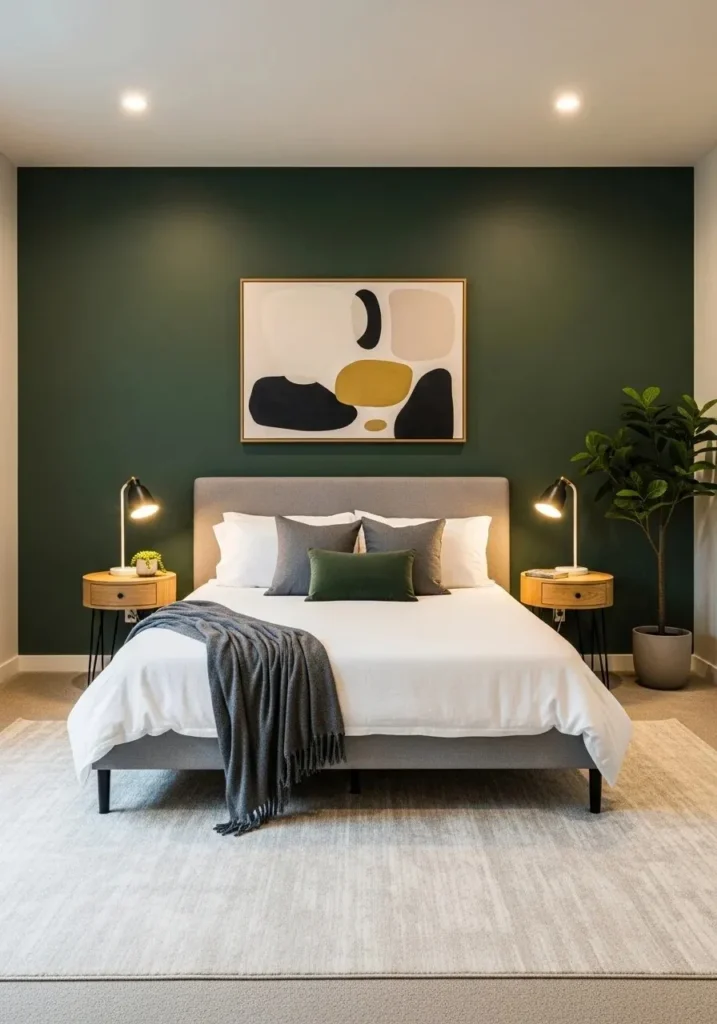 Accent wall behind bed adding depth and style to bedroom