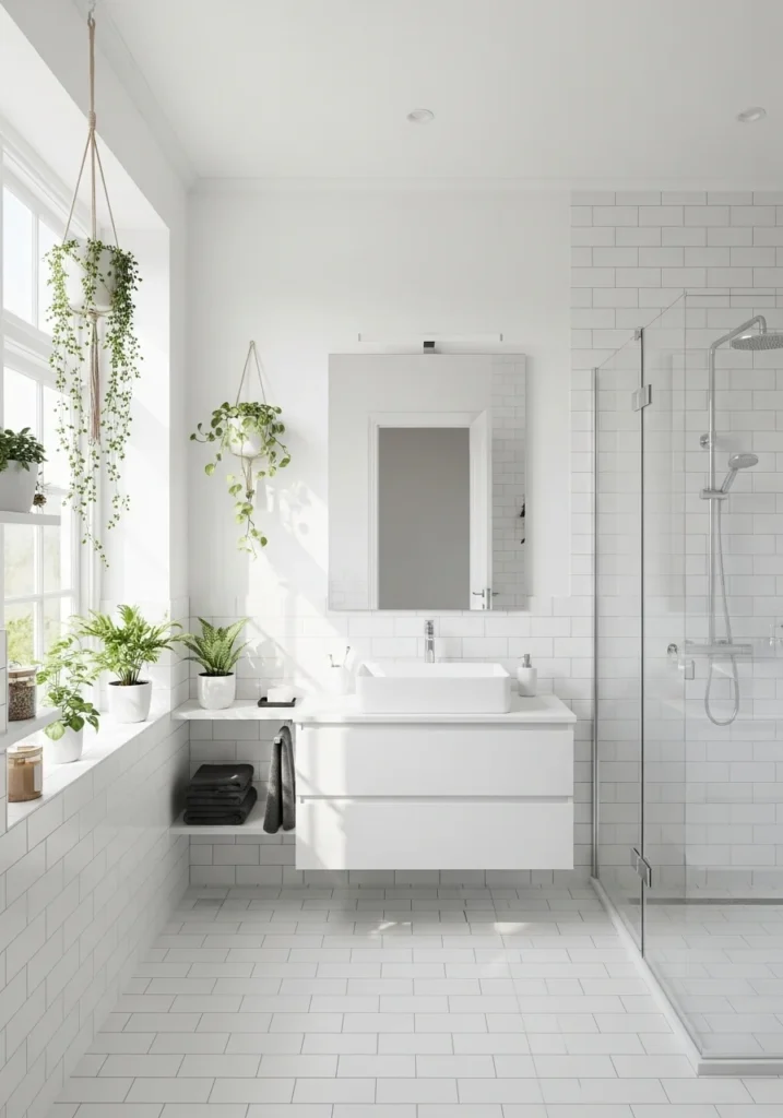 Fresh bathroom with indoor plants adding natural beauty and a refreshing spa feel