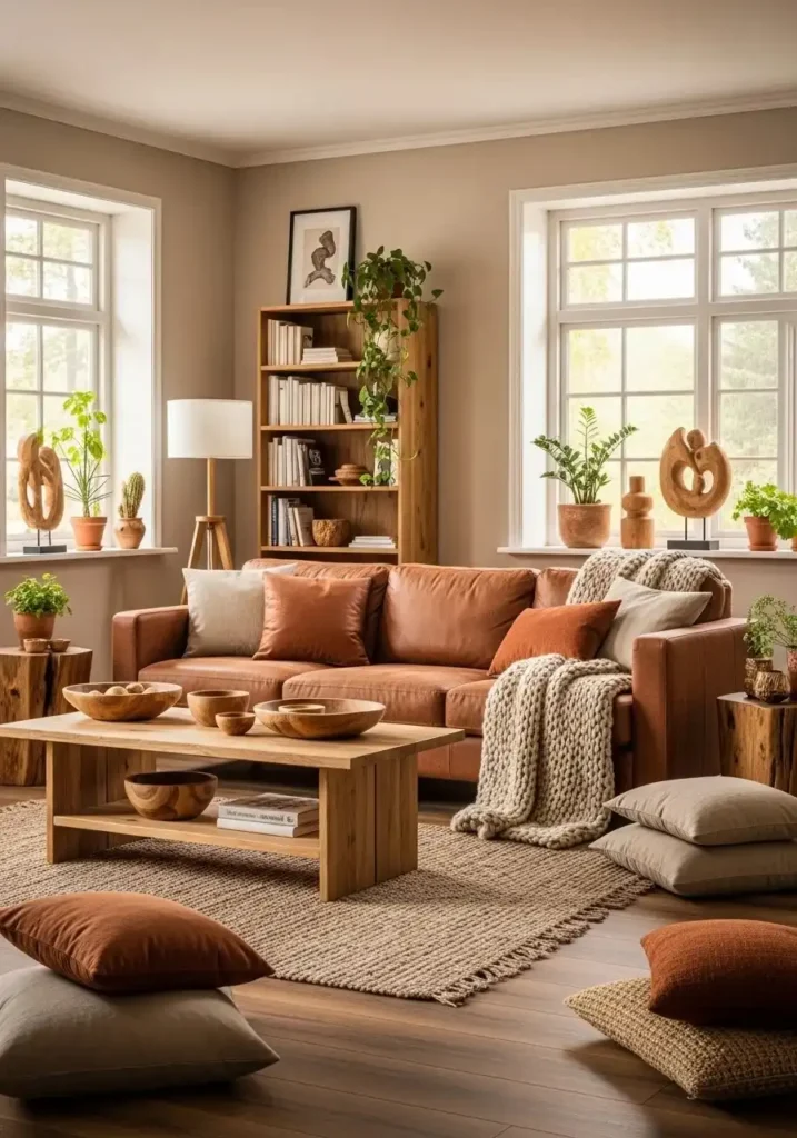 Brown and beige living room color combination for natural harmony
