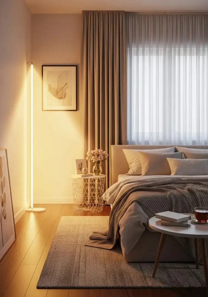 Warm LED bedroom lamp with adjustable cozy lighting