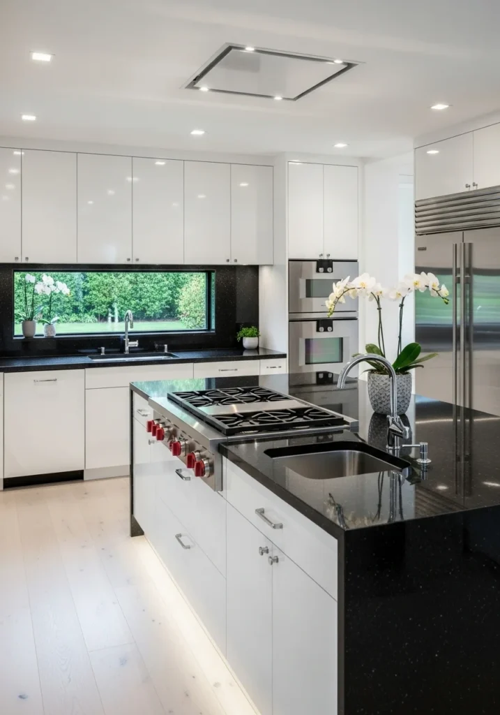 black granite polished countertops modern kitchen style