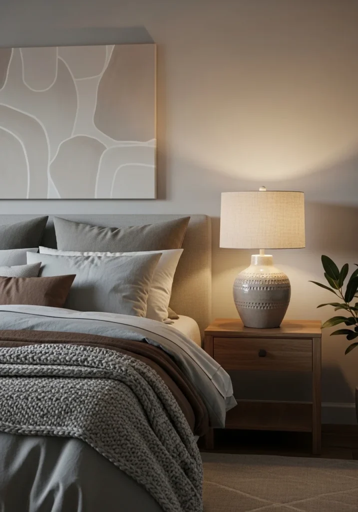 Ceramic bedroom lamp with subtle texture and cozy design