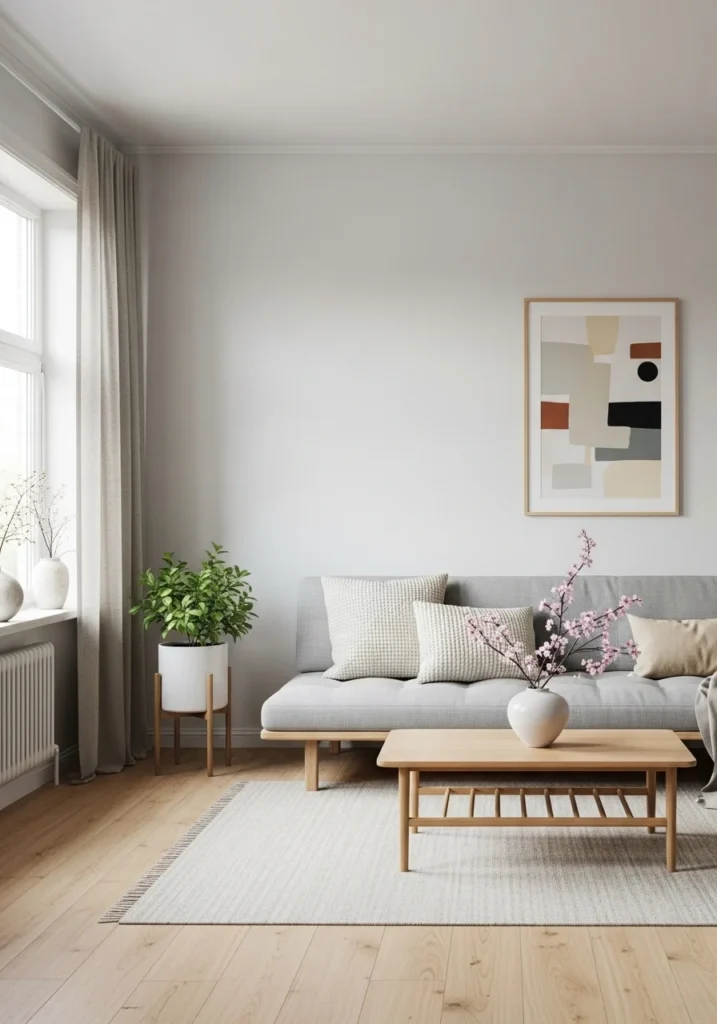 Intentional empty space in Japandi living room design