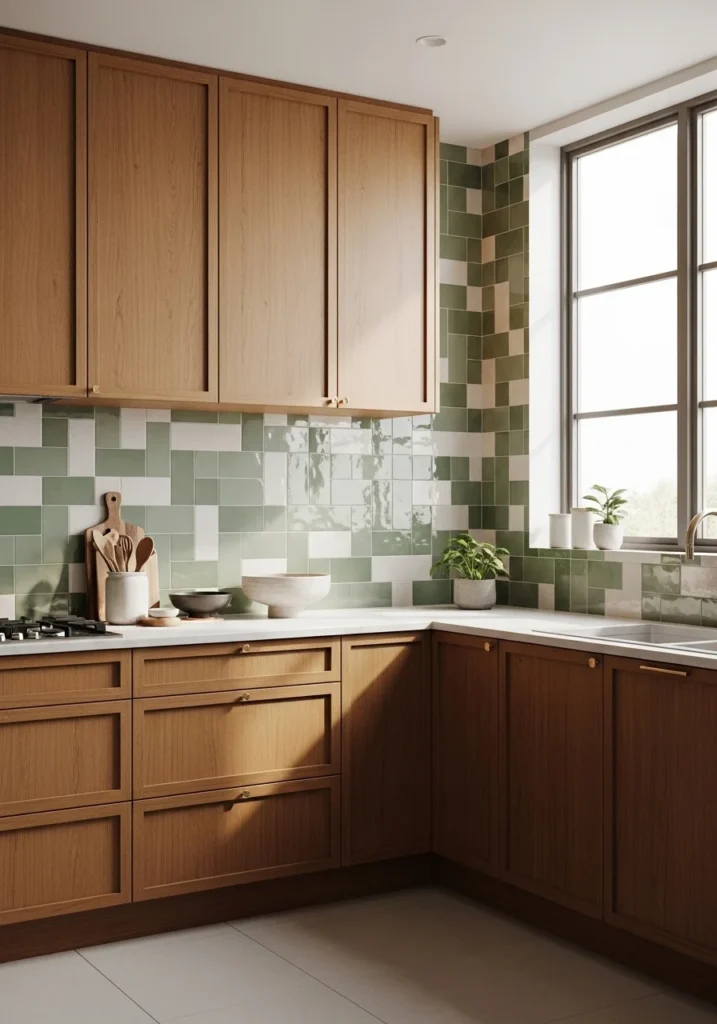 Zellige tile kitchen backsplash with handmade Moroccan texture
