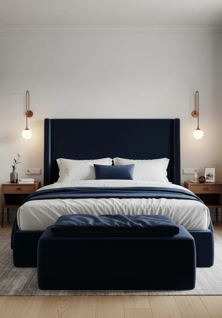 Statement headboard creating a focal point in master bedroom