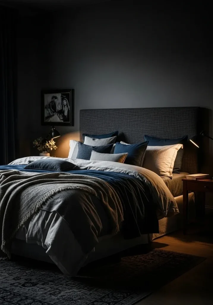 Moody dark bedroom creating a cozy and intimate atmosphere
