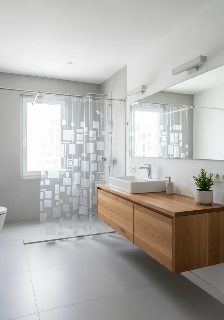 Bold color bathroom curtain adding a fun statement look