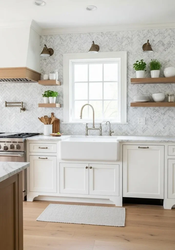 Herringbone tile backsplash adding timeless elegance to kitchen