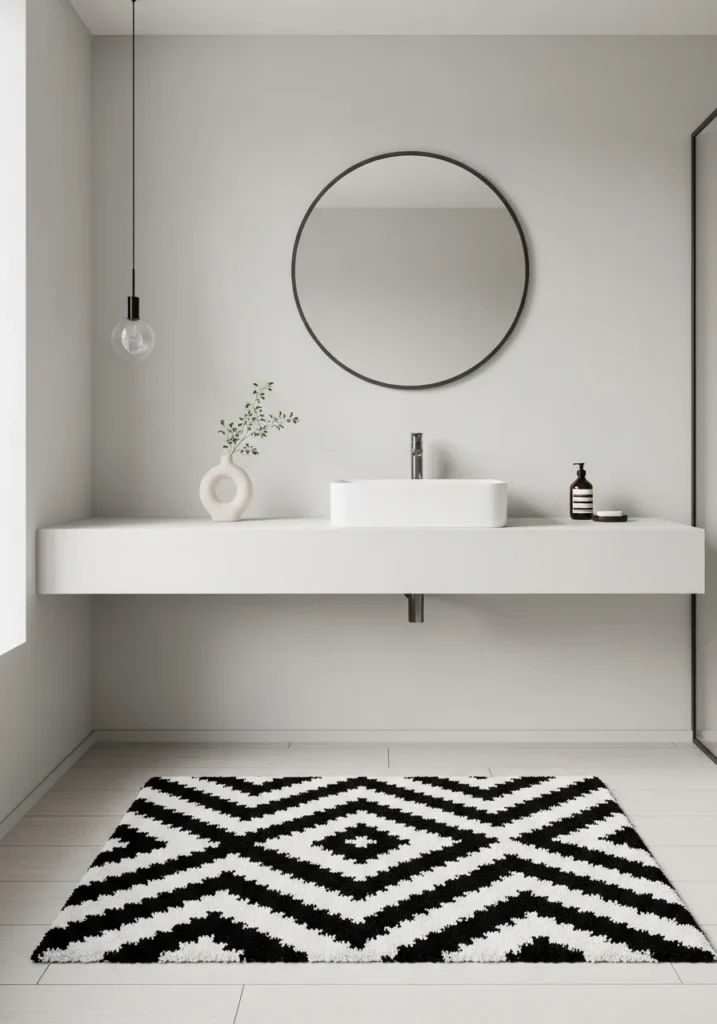 Patterned bathroom rug adding personality and visual interest