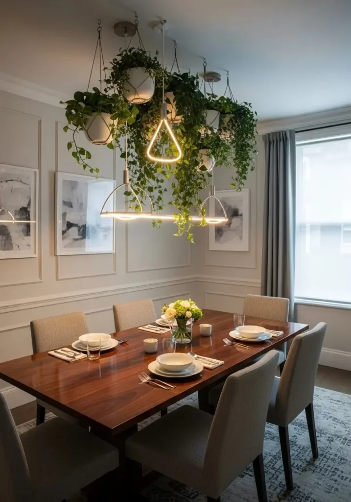 dining table hanging plants indoor elegant decor idea