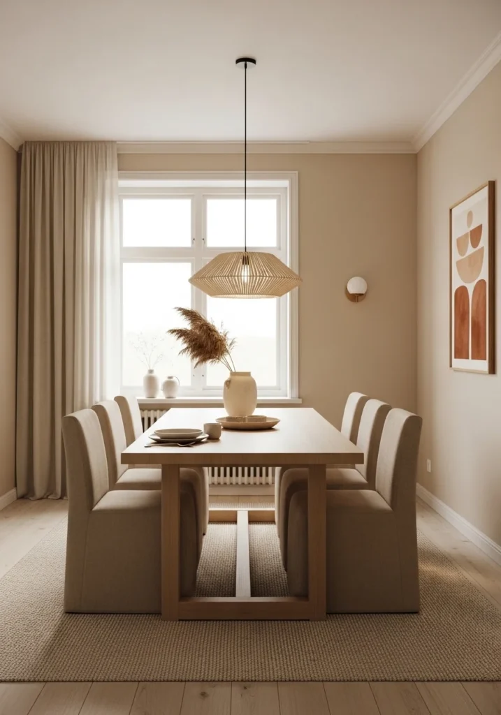 neutral dining room decor ideas with soft beige tones