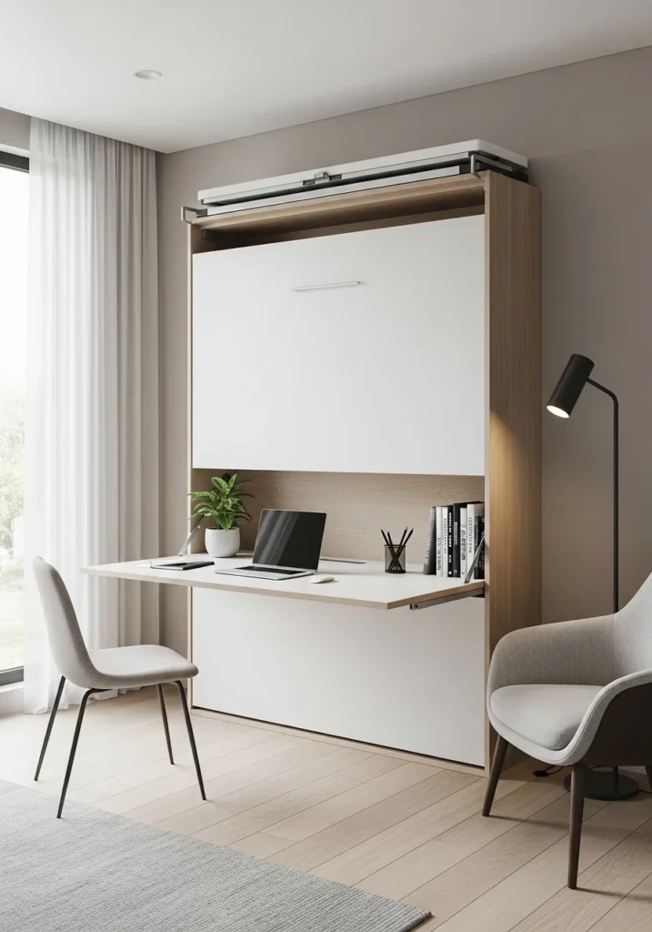Murphy bed with hidden desk for a multifunctional home office