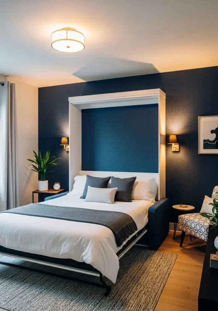 Murphy bed with bold accent wall creating a stylish focal point