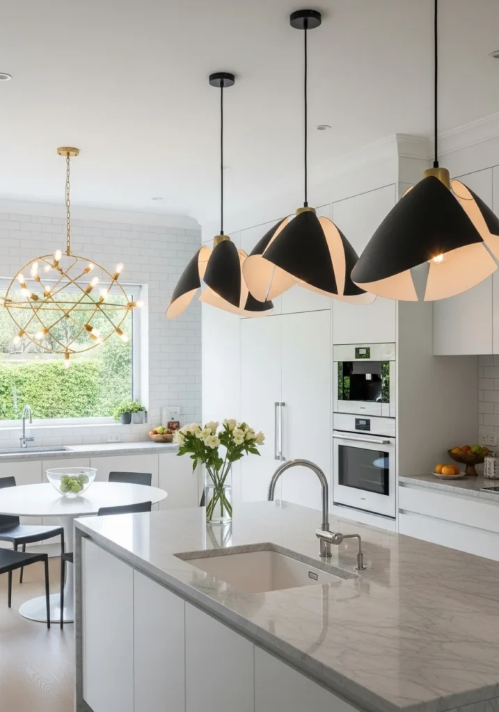 statement lighting white kitchen ideas modern decor