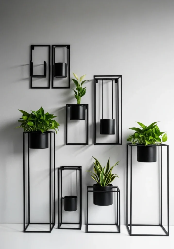 metal frame hanging plants modern indoor design idea