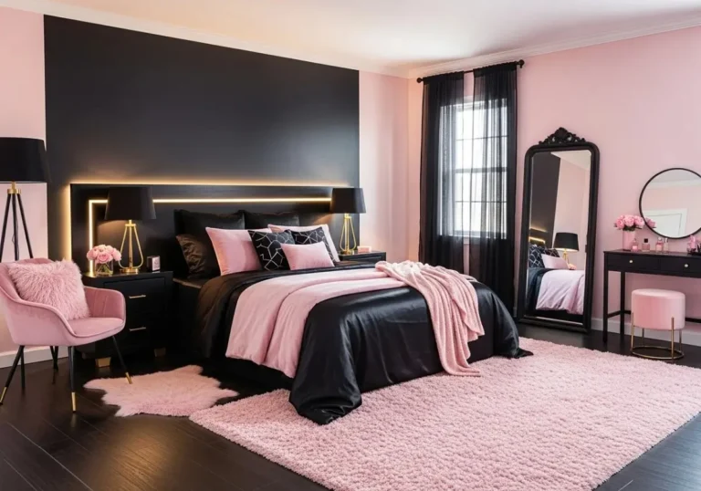 Beautiful pink and black bedroom look