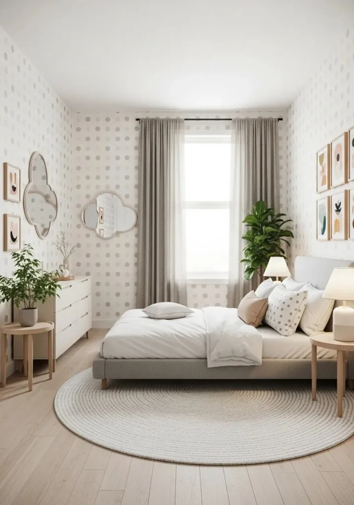 Polka dot wallpaper bedroom ideas for a playful and light feel