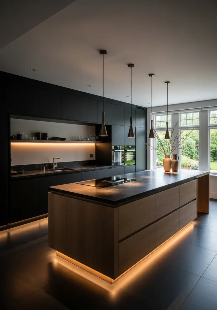 Matte black kitchen cabinets for bold modern design
