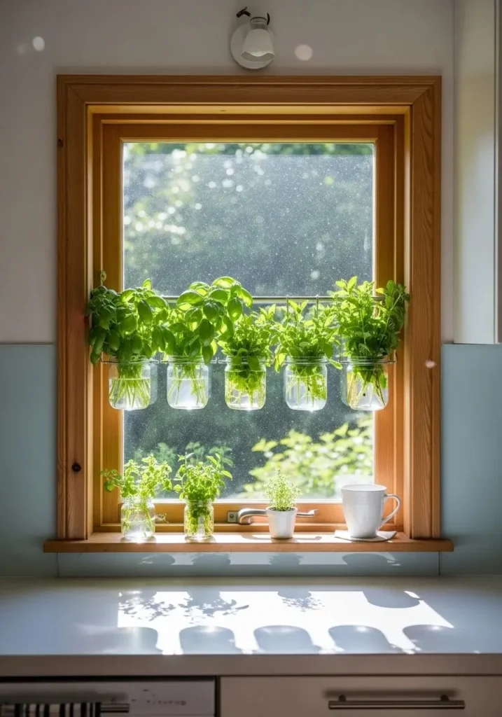 kitchen window hanging plants indoor ideas with herbs