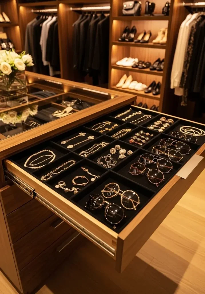 Pull-out tray organizing jewelry and accessories neatly