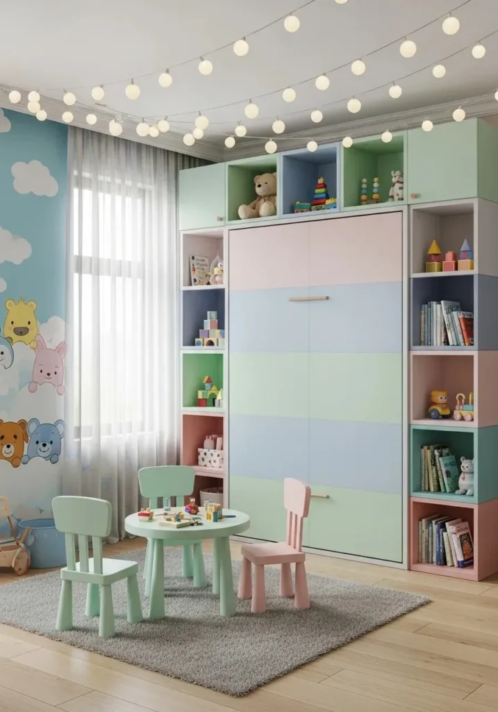 Playful Murphy bed design in a colorful kids bedroom