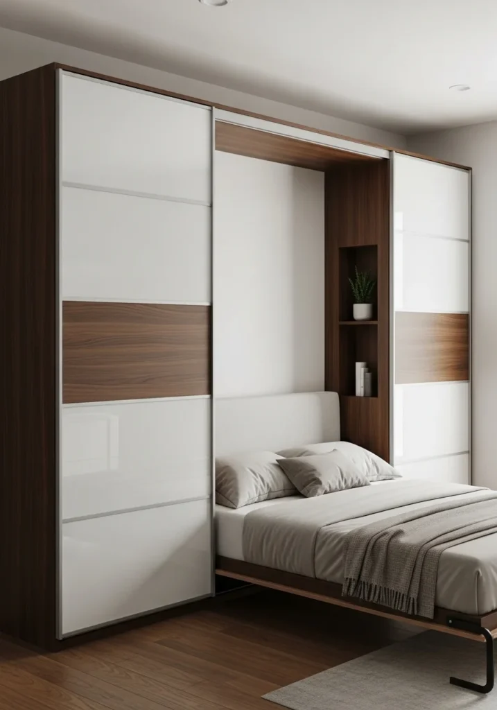 Murphy bed with sliding panels for a sleek modern look