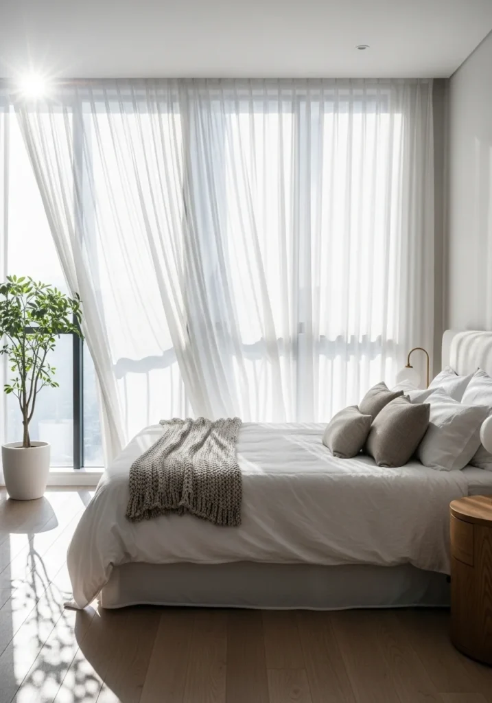 Light and airy curtains making bedroom feel bright and spacious