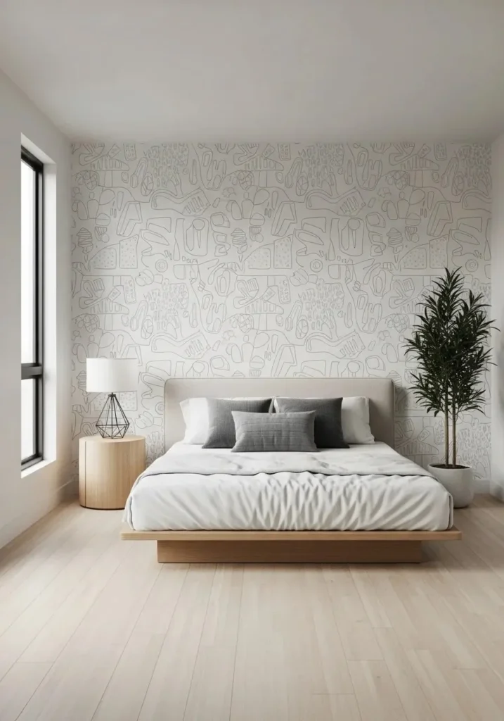 Minimal line art wallpaper bedroom ideas for subtle modern style