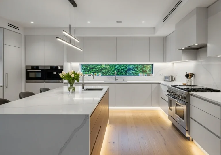 Beautiful kitchen with waterfall island kitchen look