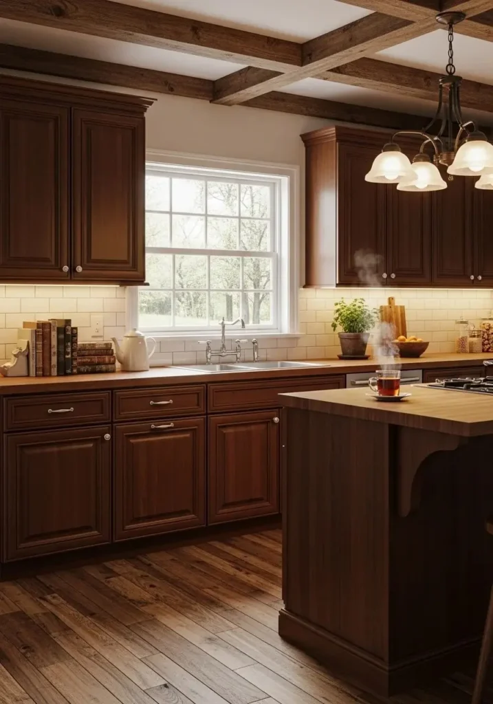 Rich brown kitchen cabinets for warmth and depth