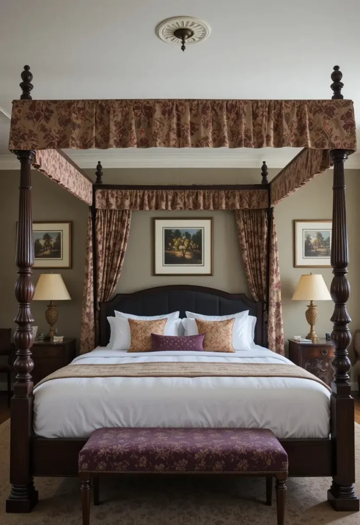 four poster canopy bed ideas with bold statement curtains