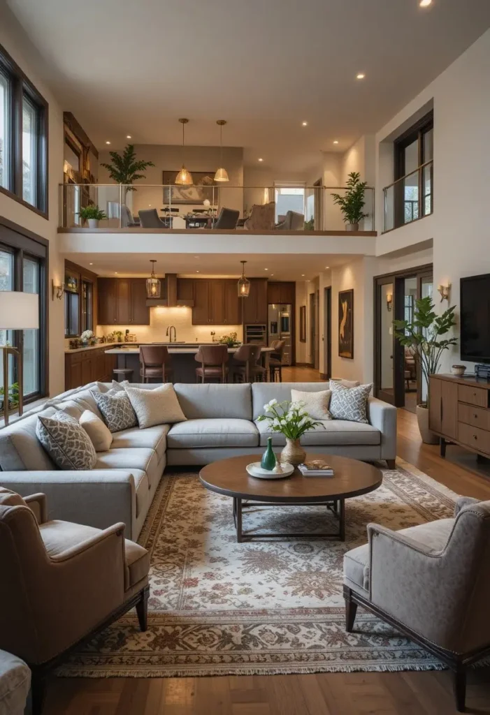 Open-concept home with cozy seating area and warm decor
