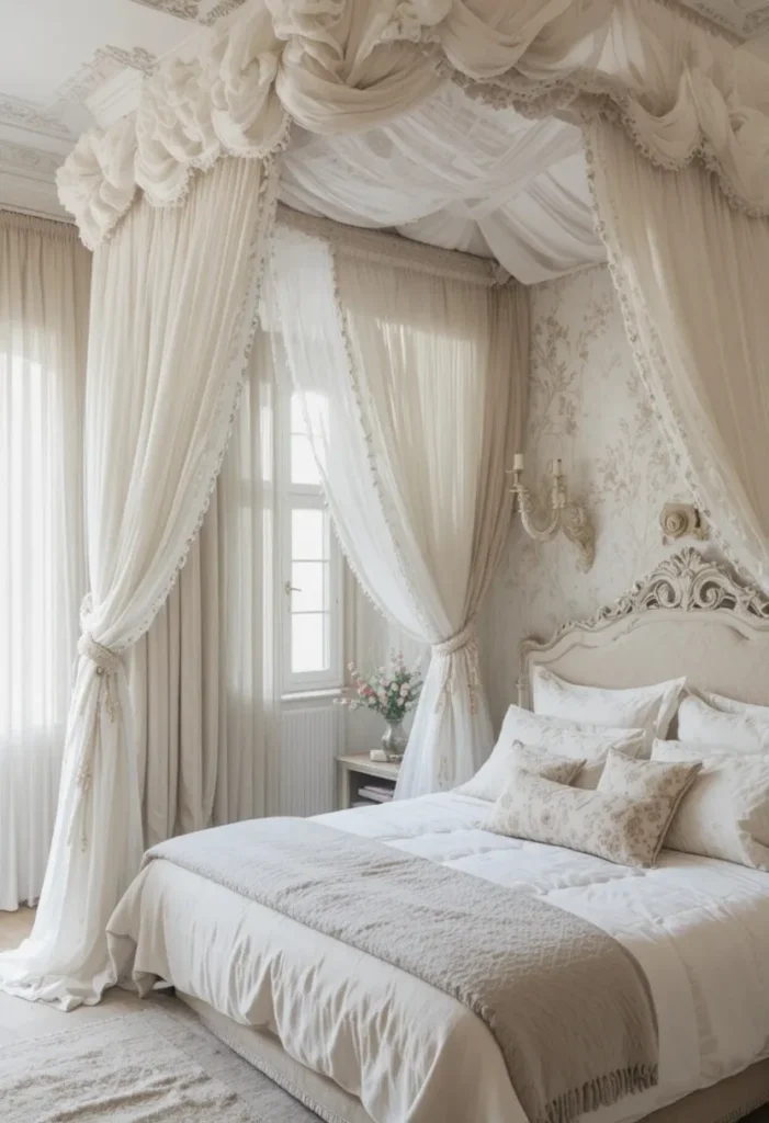 layered fabric canopy bed ideas creating depth and texture