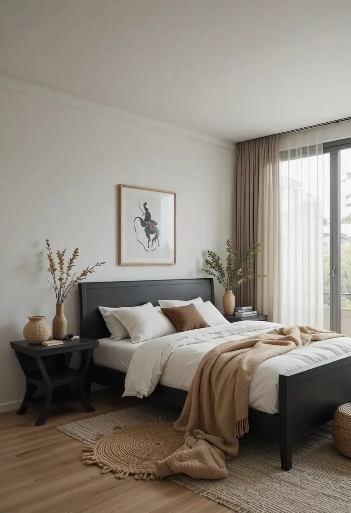 Matte black decor mixed with natural wood textures