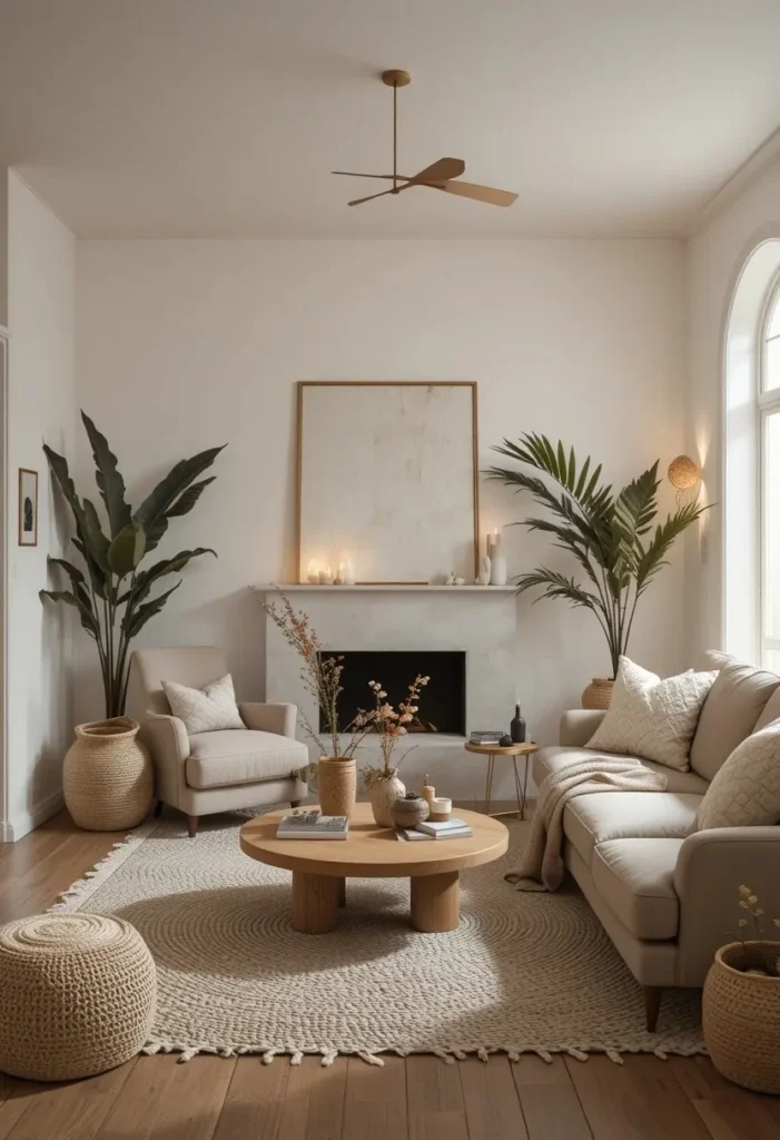 Relaxed uncluttered boho living room interior