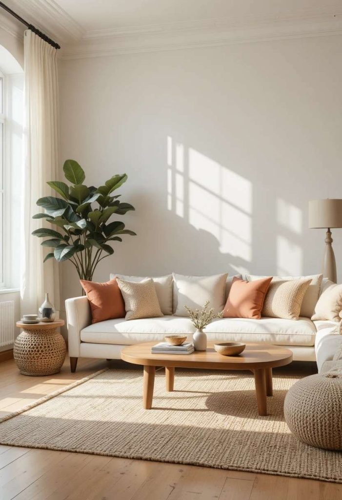 The Neutral Palette Modern Living Room: Warm Whites, Greige, and Natural Linen