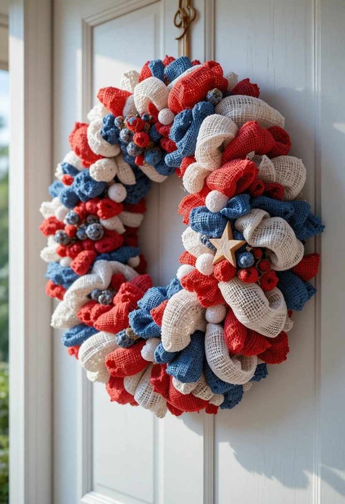 Classic Red, White, and Blue Burlap Wreath
