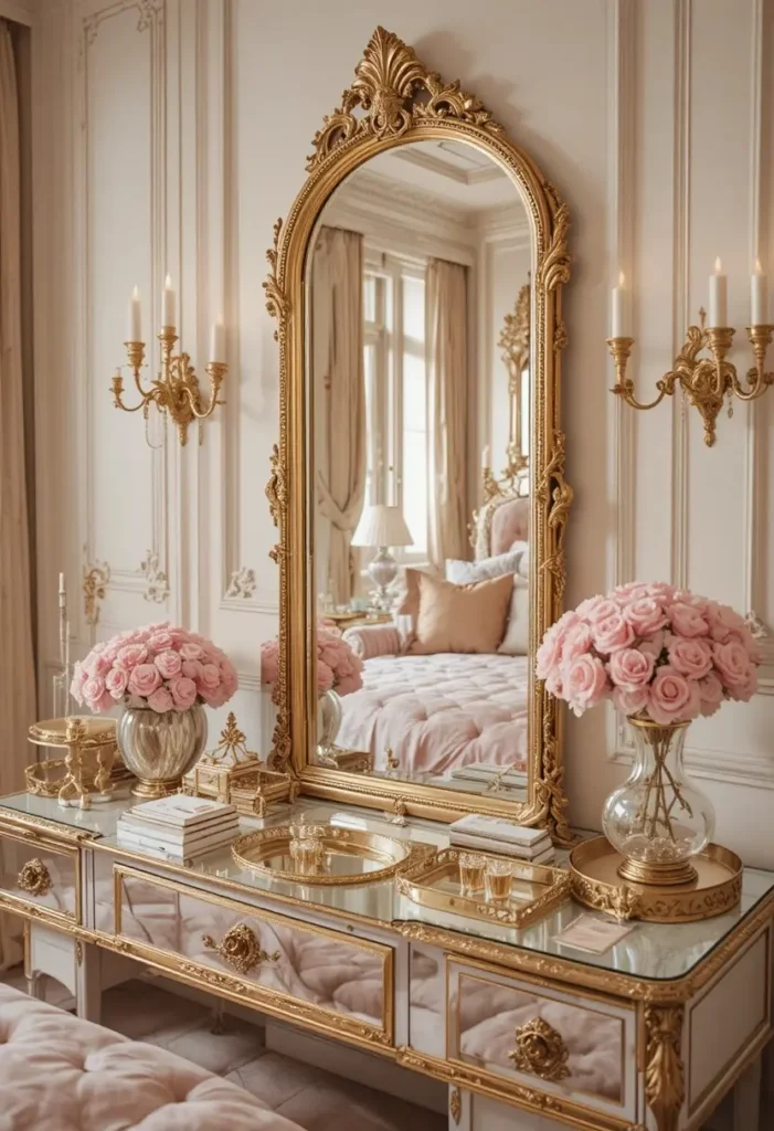 glam vanity ideas bedroom with gold accents luxury elegant style