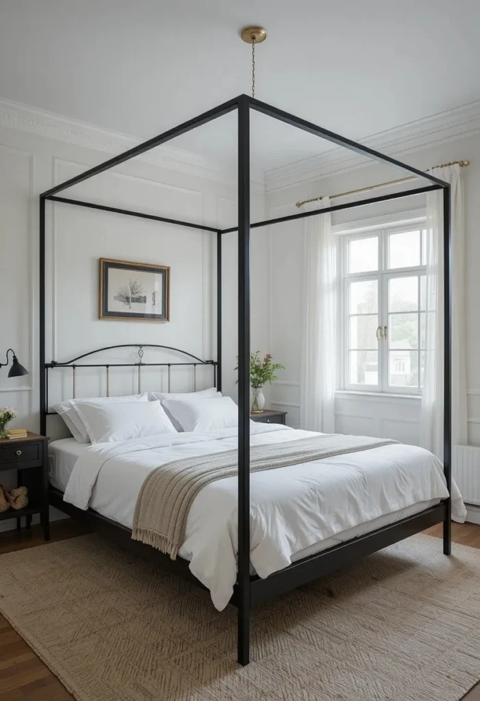minimalist canopy bed frame ideas with modern clean bedroom styling