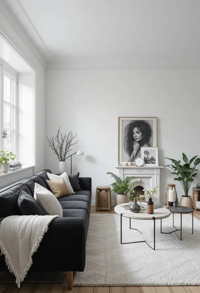 High contrast black furniture with white walls